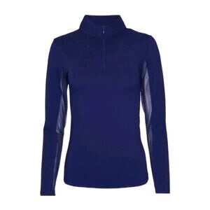 IBKUL Womens Solid Long Sleeve Mock Neck Top Sz L Blue Mesh Performance Wear